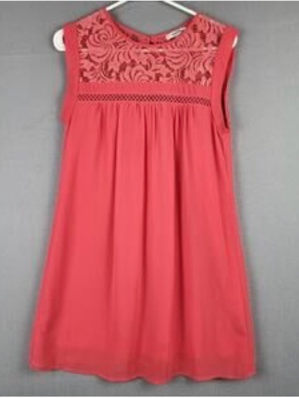 Speechless Coral Pink Lace Yoke Sleeveless Dress